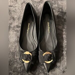 Salvatore Ferragamo Black Leather Flats